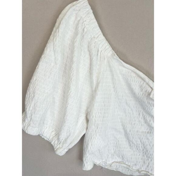 Roxy White Ruched Front Tie Detail Short Sleeve Off Shoulder Blouse Size XXL - Picture 5 of 13
